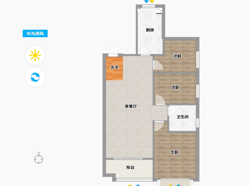 辽宁省-沈阳市-恒大绿洲汪河路147-9号（90号楼）96m²-76.07-户型库-采光通风