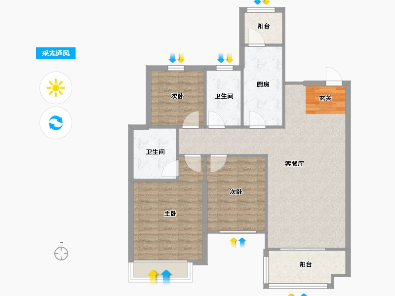 辽宁省-沈阳市-恒大绿洲汪河路（97,90,100,111号楼）117m²-91.14-户型库-采光通风