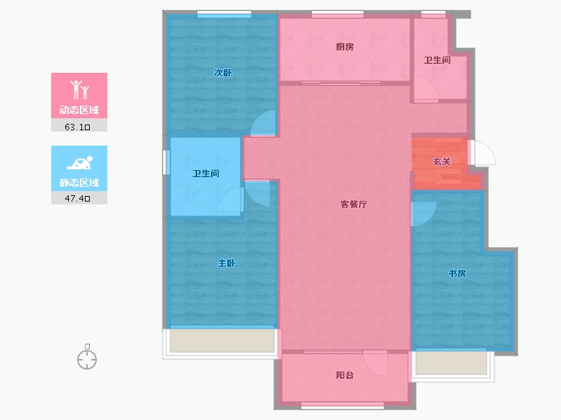 辽宁省-沈阳市-美的城滨江街（64，68，67，65，66栋）125m²-101.38-户型库-动静分区