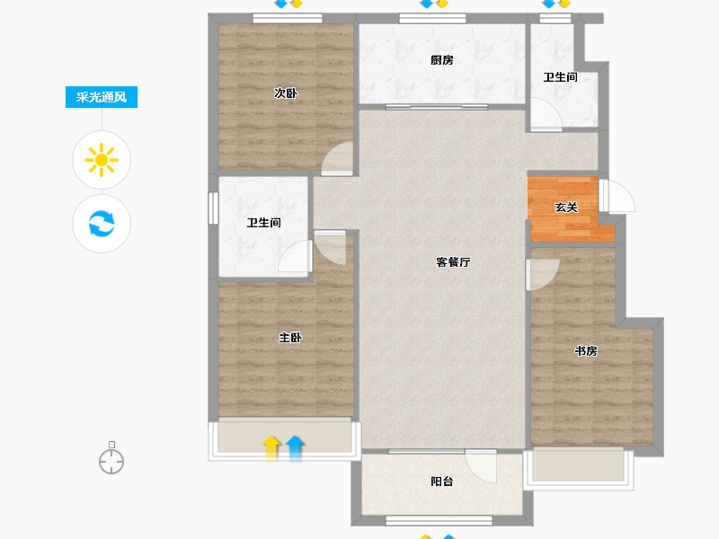 辽宁省-沈阳市-美的城滨江街（64，68，67，65，66栋）125m²-101.38-户型库-采光通风