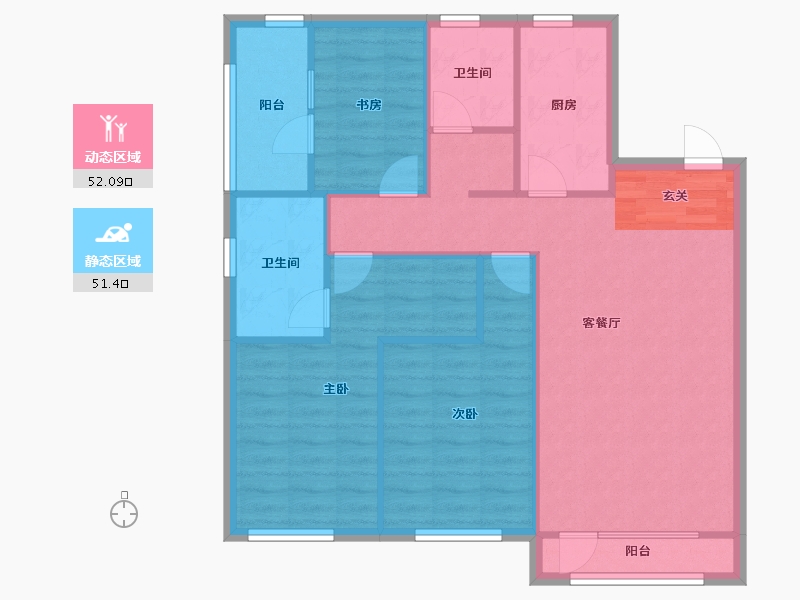 辽宁省-沈阳市-美的城滨江街70-2号（53号楼）127m²-93.96-户型库-动静分区