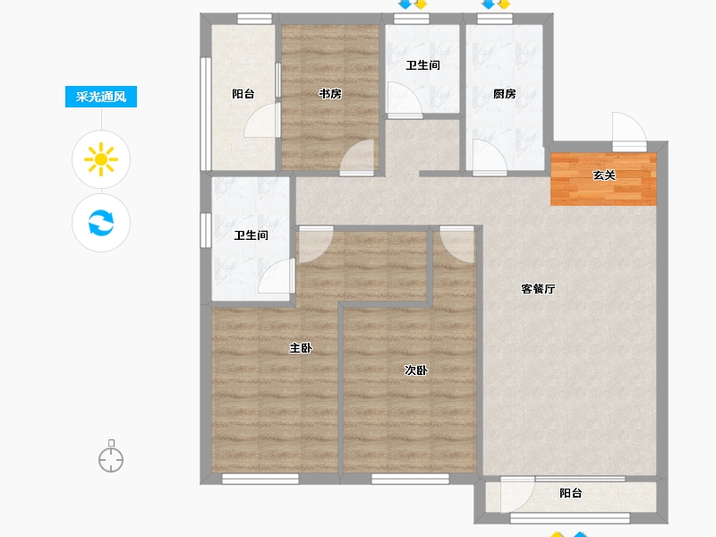 辽宁省-沈阳市-美的城滨江街70-2号（53号楼）127m²-93.96-户型库-采光通风