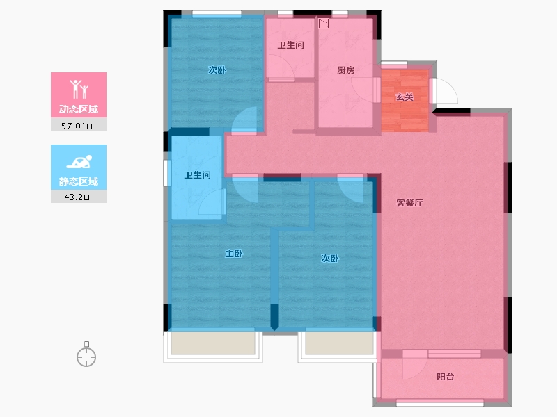 辽宁省-沈阳市-美的城赤山路（40，44）116m²-88.72-户型库-动静分区