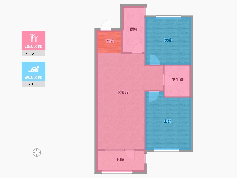 辽宁省-沈阳市-美的城滨江街（58，62，59，61，56，57号楼）87m²-72.00-户型库-动静分区