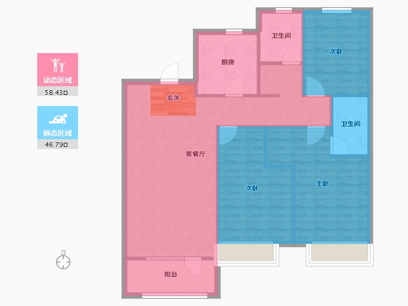 辽宁省-沈阳市-美的城滨江街70-2号（53号楼）120m²-96.00-户型库-动静分区