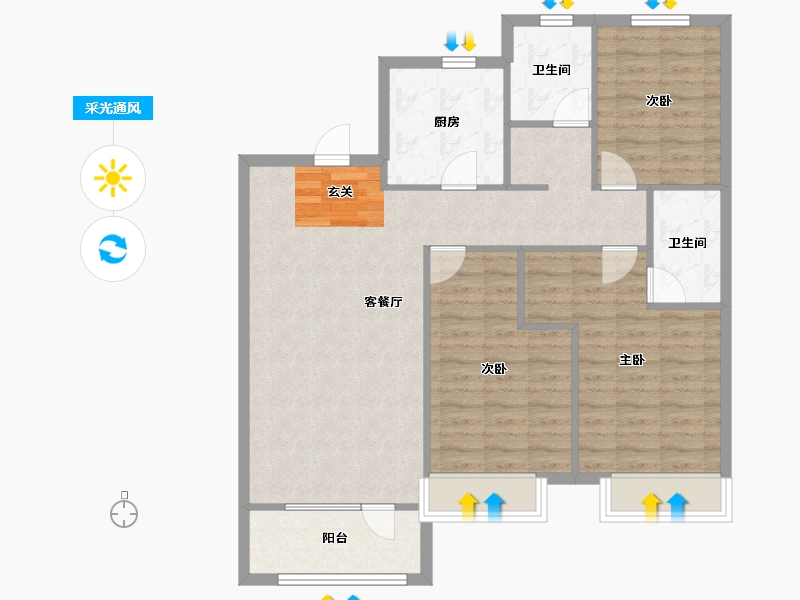 辽宁省-沈阳市-美的城滨江街70-2号（53号楼）120m²-96.00-户型库-采光通风