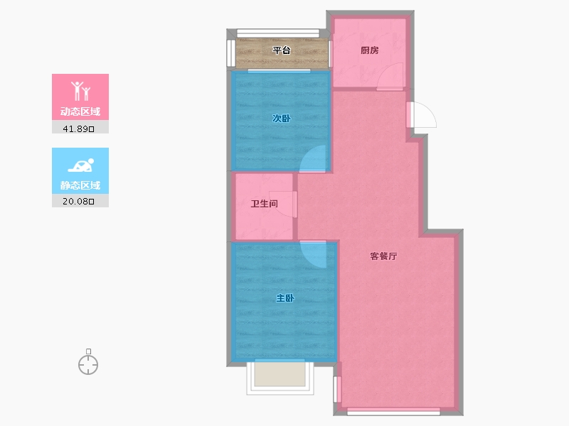 辽宁省-沈阳市-华海蓝境道义三街6-18号,道义三街6-20号G20C户型建面88m²-59.06-户型库-动静分区