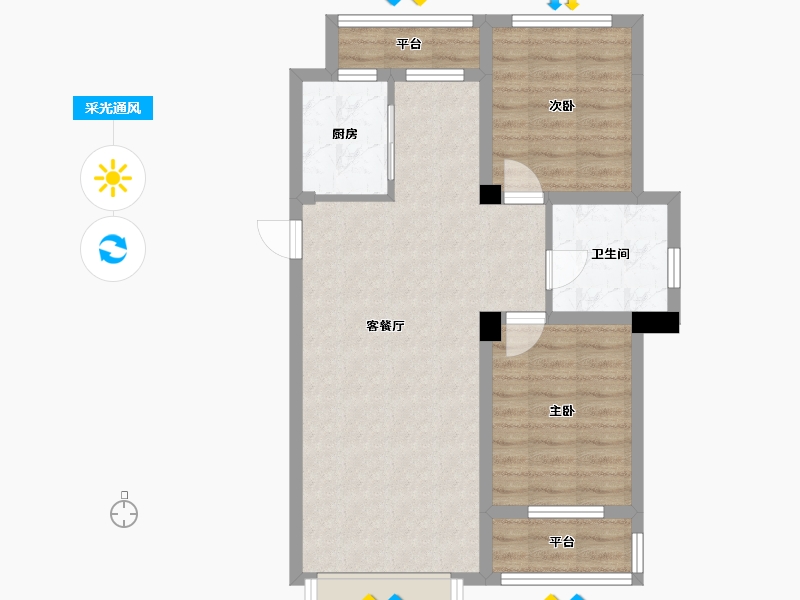 辽宁省-沈阳市-华海蓝境道义三街6-16号（16号楼）Y16A建面86m²-68.66-户型库-采光通风