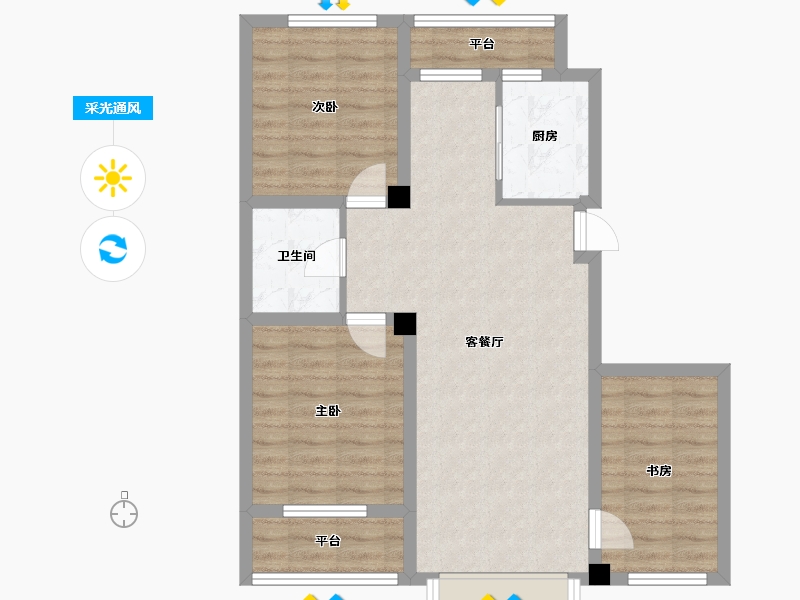 辽宁省-沈阳市-华海蓝境道义三街6-16号（16号楼）Y16B建面99m²-79.05-户型库-采光通风