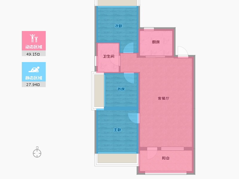 辽宁省-沈阳市-金沙巴黎花园七星大街27-21号（3栋）,七星大街27-20号（2栋）G-1户型建面102m-68.59-户型库-动静分区