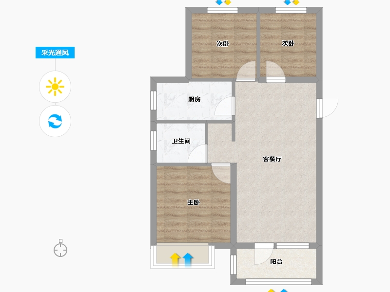 辽宁省-沈阳市-中国铁建御水澜湾建面92㎡-60.86-户型库-采光通风