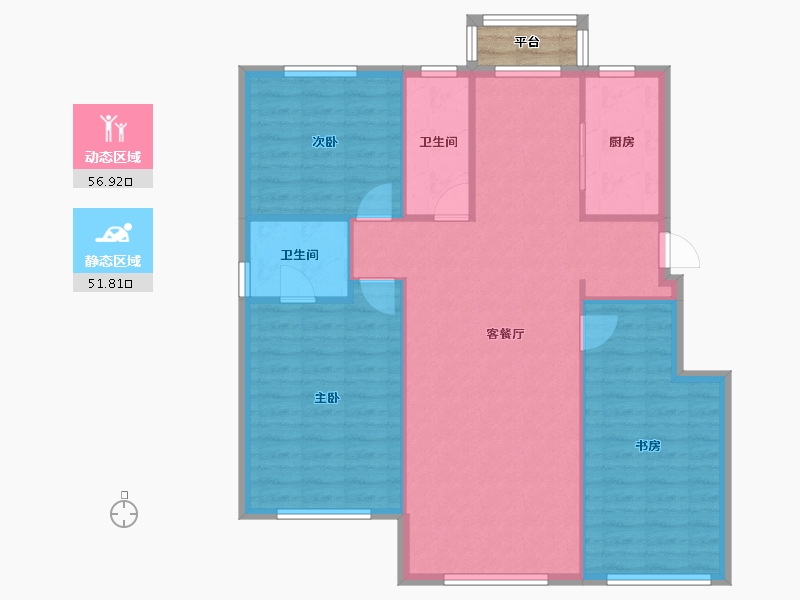 辽宁省-沈阳市-汇置尚都蒲南路5-32号（2-12栋）,蒲南路5-2号（2-3号楼）Y户型建面119m²-102.16-户型库-动静分区