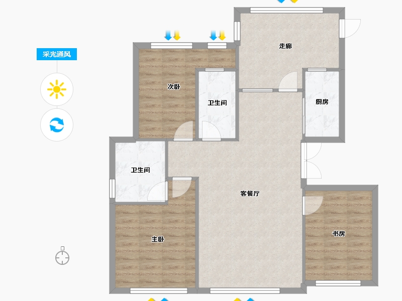 辽宁省-沈阳市-祥联大河铭著蒲茂路1-7号（9号楼）D3户型建面106m²-93.76-户型库-采光通风