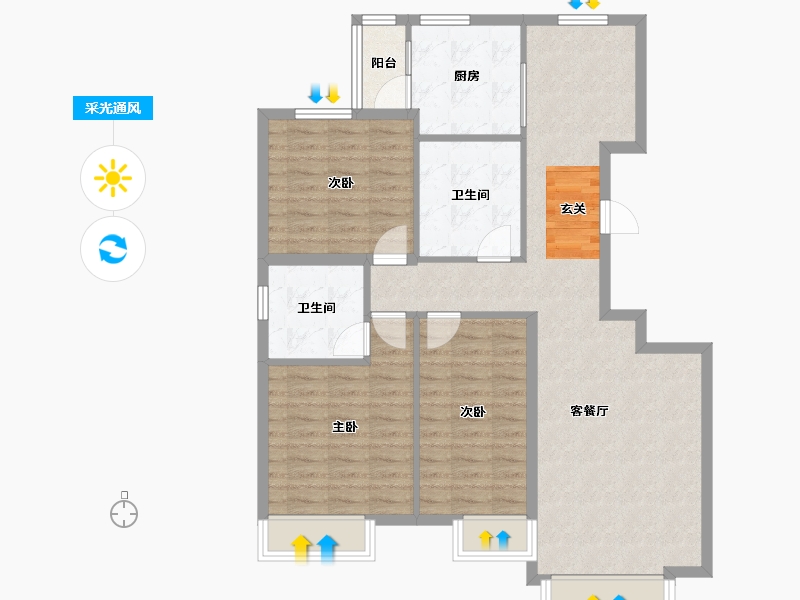 辽宁省-沈阳市-恒大文化旅游城菩提路（10,14,16号楼）130m²-96.82-户型库-采光通风