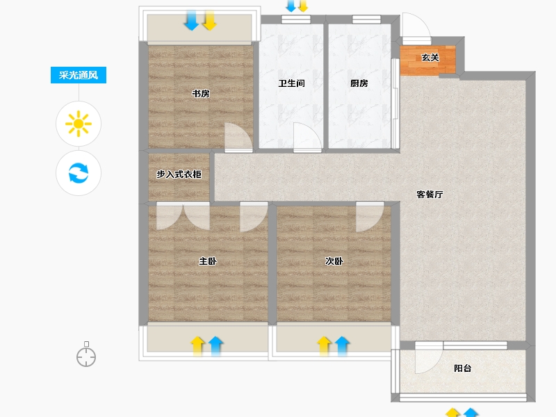 辽宁省-沈阳市-华润置地公元九里13栋,12栋,11栋103m²-82.41-户型库-采光通风