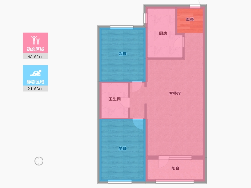 辽宁省-沈阳市-沈阳孔雀城花梨路38-23号（80栋）78m²-62.40-户型库-动静分区