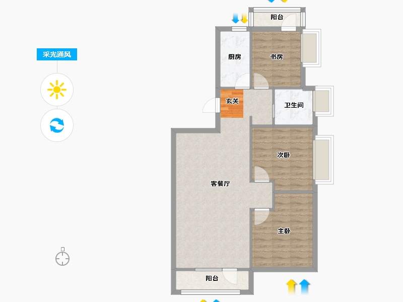 辽宁省-沈阳市-万科明日之光雪莲街东(A12，A26，25，A6，A5，A11栋)109m²-80.15-户型库-采光通风