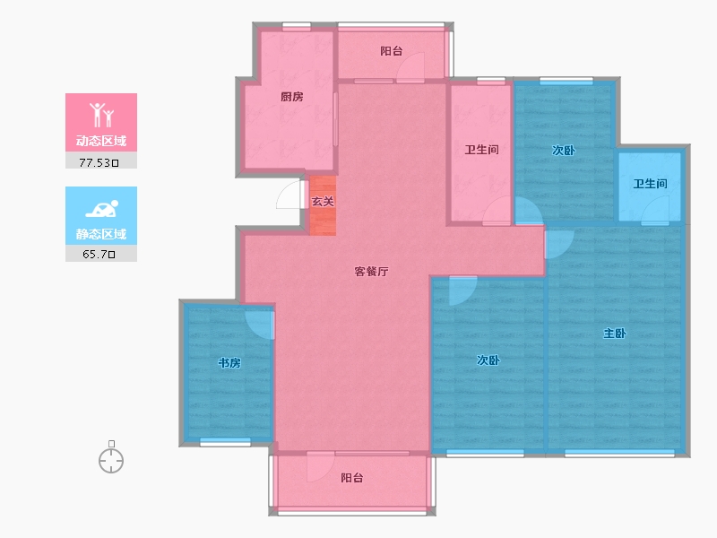 辽宁省-沈阳市-北国奥林匹克花园166.0166m²-131.88-户型库-动静分区