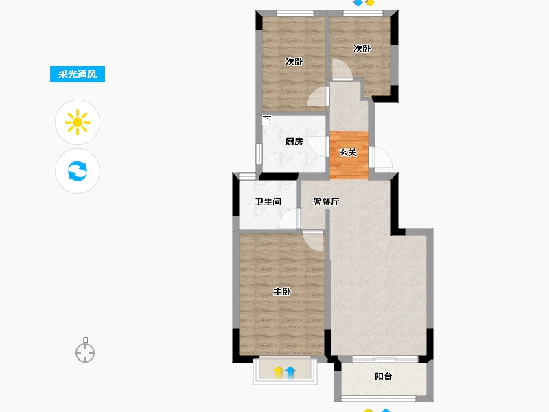 辽宁省-沈阳市-恒大文化旅游城菩提路（1,22,24,27号楼）106m²-74.56-户型库-采光通风