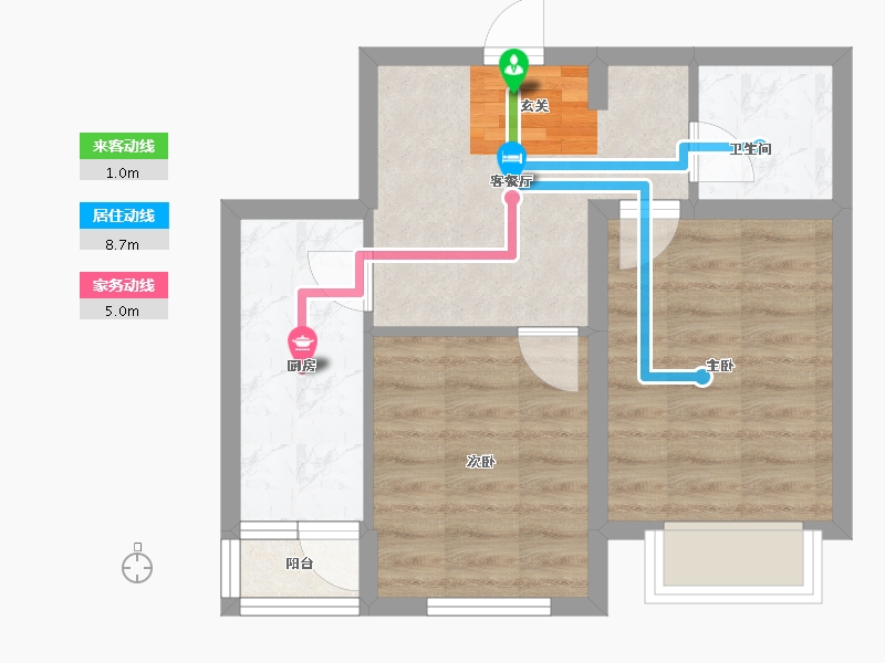 辽宁省-沈阳市-御龙湾二期64㎡户型64m²-44.59-户型库-动静线