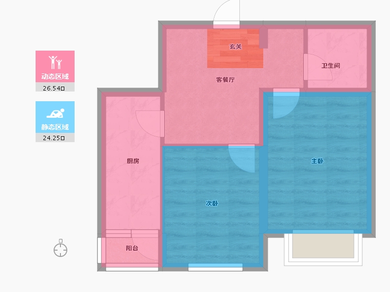 辽宁省-沈阳市-御龙湾二期64㎡户型64m²-44.59-户型库-动静分区