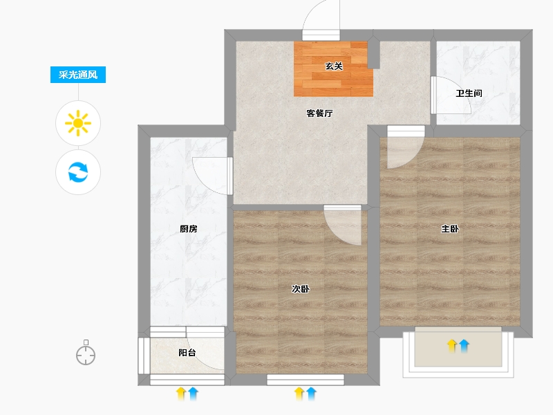 辽宁省-沈阳市-御龙湾二期64㎡户型64m²-44.59-户型库-采光通风