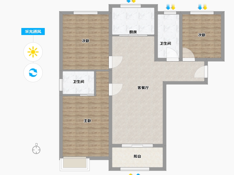 江苏省-宿迁市-富园景都-103.86-户型库-采光通风