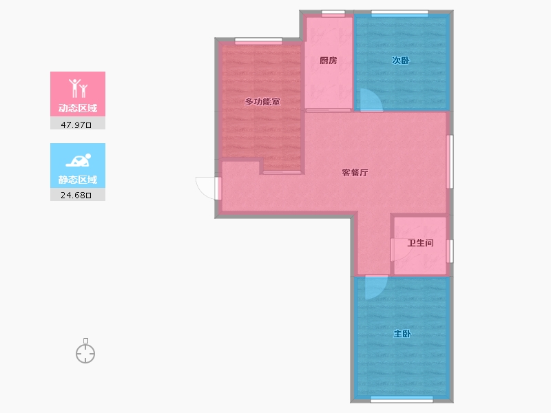 辽宁省-沈阳市-亚泰城蒲河路35-26号楼（21号楼）,蒲河路35-23号（24号楼）C-2户型售罄建面80-65.77-户型库-动静分区