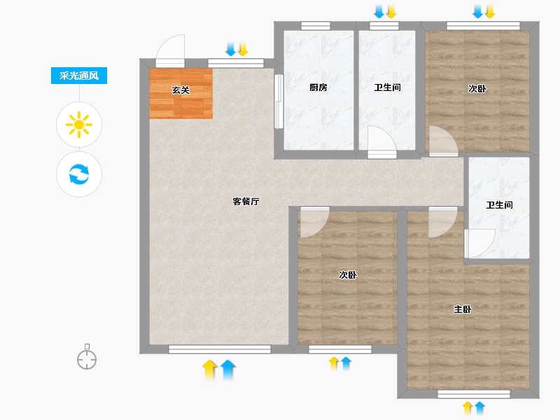 辽宁省-沈阳市-保利和光屿湖1，11，21栋113m²-84.12-户型库-采光通风