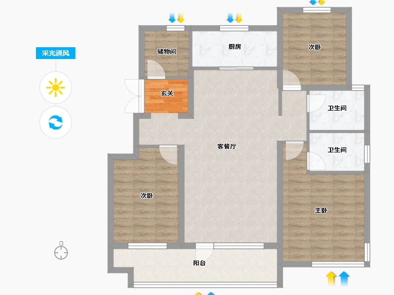 辽宁省-沈阳市-保利和光屿湖3，18，20栋122m²-102.30-户型库-采光通风