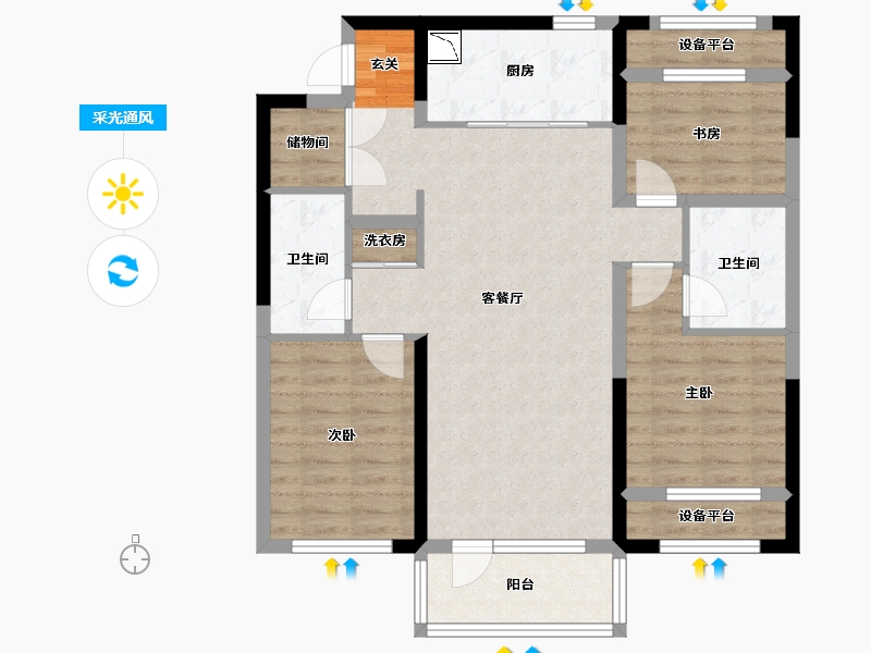 辽宁省-沈阳市-华润置地八號院赤山路77号（10栋）117m²-91.37-户型库-采光通风