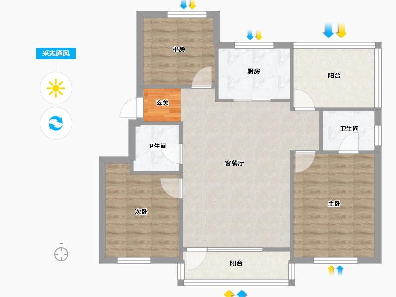 辽宁省-沈阳市-金辉优步湖畔于洪区白山路（3，4号楼）101m²-80.80-户型库-采光通风