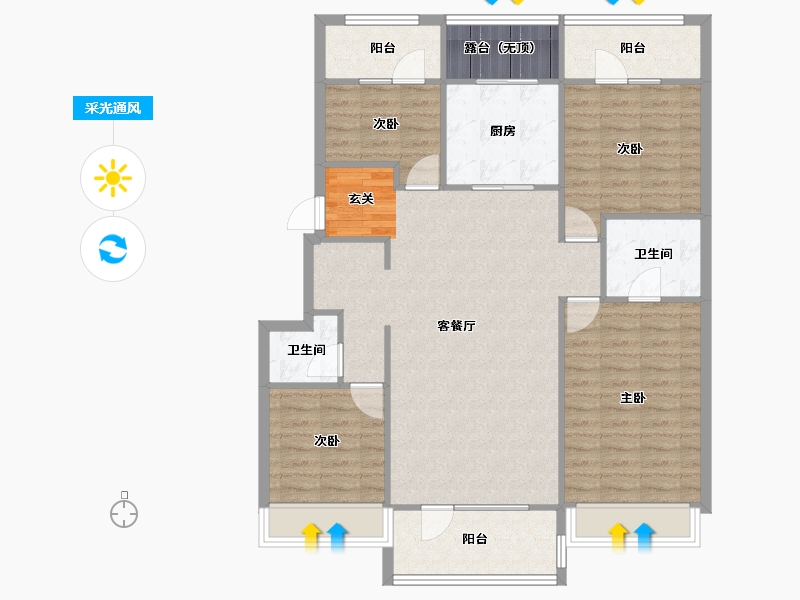 辽宁省-沈阳市-金辉优步湖畔白山路（12，13，15，16，14号楼）125m²-113.44-户型库-采光通风