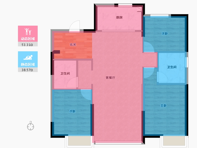 辽宁省-沈阳市-恒大盛京珺庭西江北街（2，3，5，6，8，10栋)125m²-83.07-户型库-动静分区