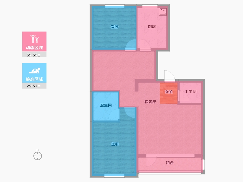 辽宁省-沈阳市-华沃滨河湾于洪区细河南路（C11，C12栋）106m²-75.33-户型库-动静分区