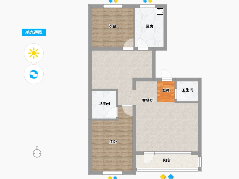 辽宁省-沈阳市-华沃滨河湾于洪区细河南路（C11，C12栋）106m²-75.33-户型库-采光通风