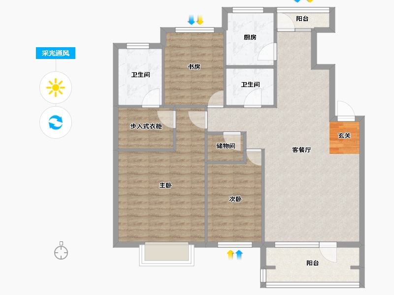 辽宁省-沈阳市-华沃滨河湾汪河路（B7,B8,B9,B10,B11号楼）121m²-101.26-户型库-采光通风