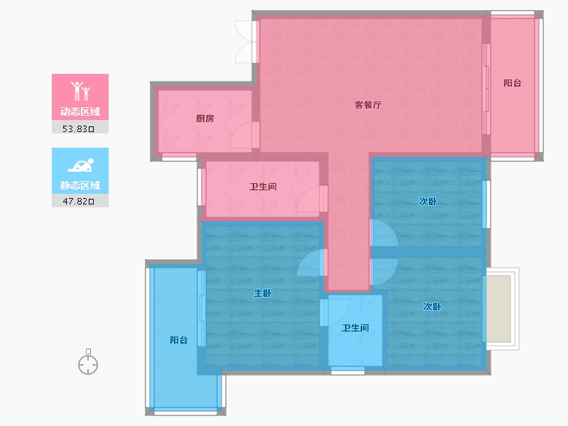 陕西省-西安市-汇林华城-90.42-户型库-动静分区