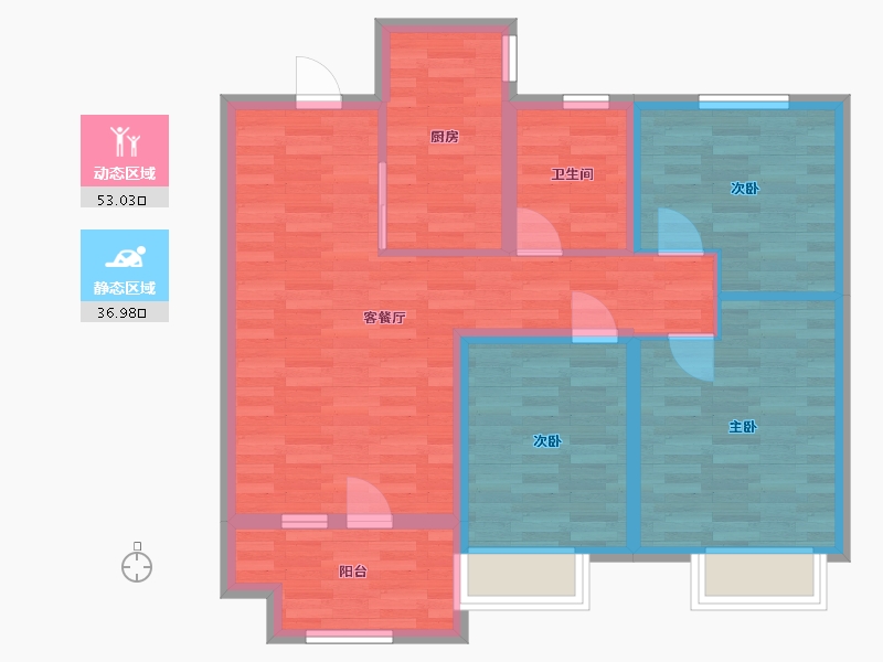 山东省-青岛市-远洋御城7号楼,8号楼100m²-80.00-户型库-动静分区