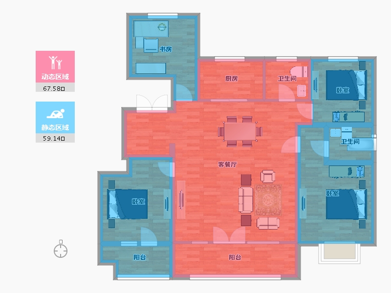 山东省-青岛市-天一仁和悦海大观11，12号楼142m²-113.37-户型库-动静分区