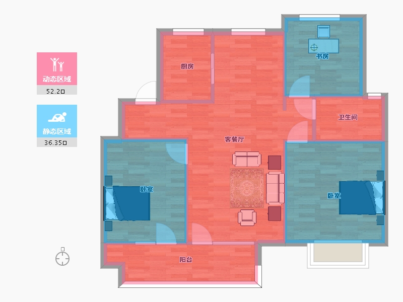 山东省-青岛市-海尔产城创御品华府熙园101m²-80.80-户型库-动静分区