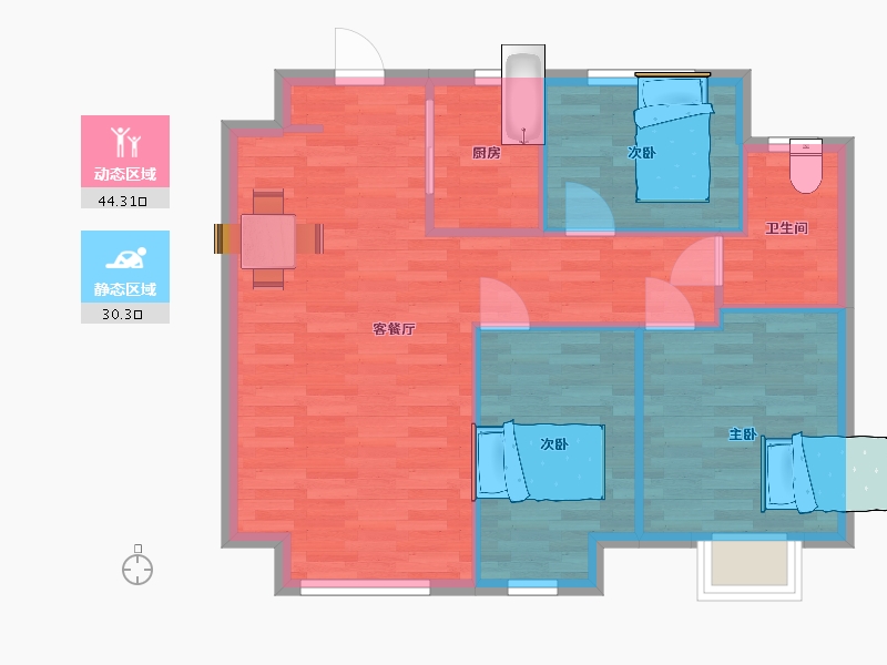 山东省-青岛市-协信天骄云麓6，8，11，12号楼A1户型85m²-68.00-户型库-动静分区