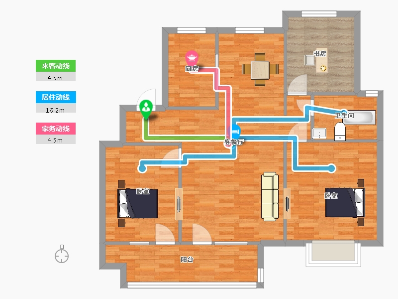 山东省-青岛市-海尔产城创御品华府熙园114m²-91.20-户型库-动静线