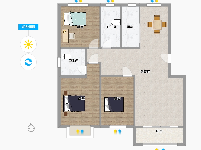 山东省-青岛市-利盛达御景苑117m²-96.55-户型库-采光通风