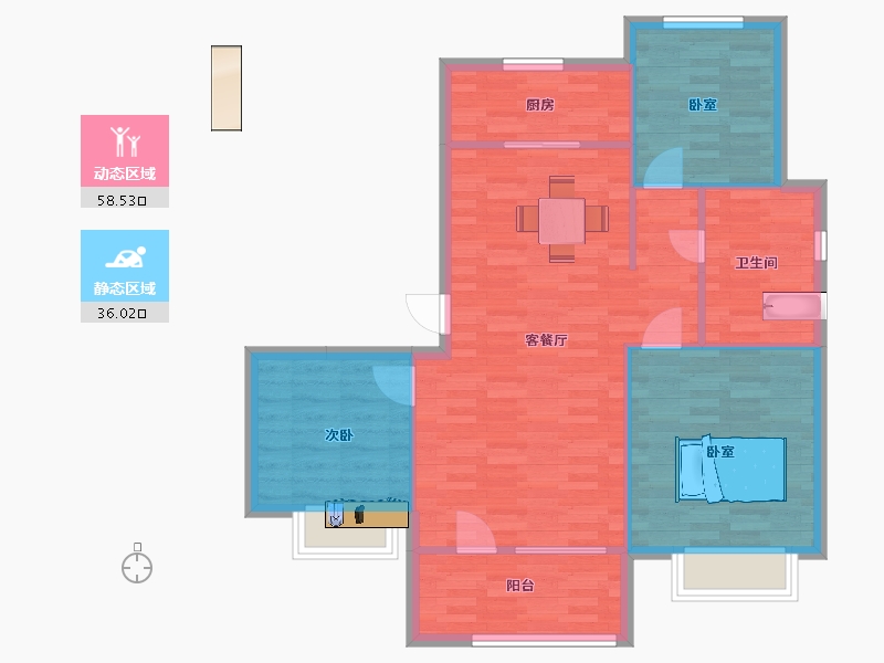 山东省-青岛市-昱苑金岸丽景C户型108m²-86.39-户型库-动静分区