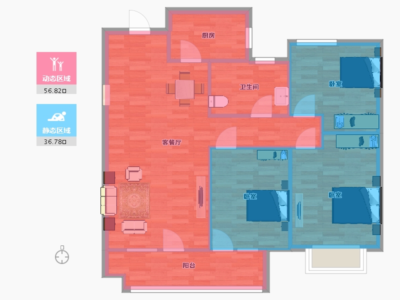 山东省-青岛市-旭辉银盛泰锦悦都107m²-85.60-户型库-动静分区