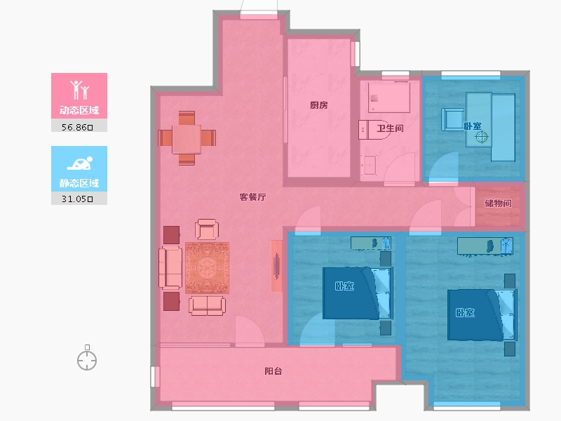 山东省-青岛市-融创时代公馆11号楼110㎡-77.97-户型库-动静分区