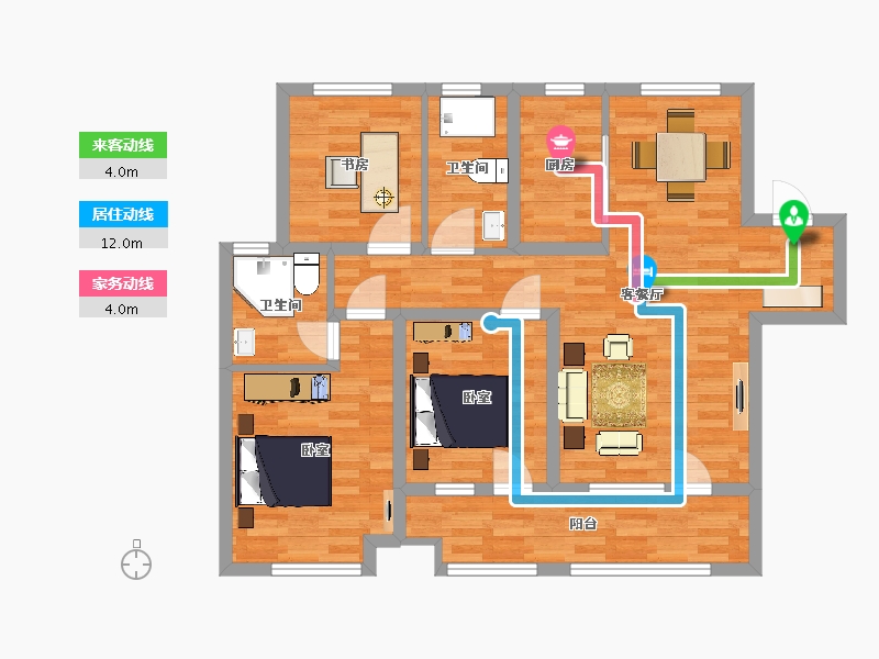 山东省-青岛市-融创时代公馆10号楼，120㎡-87.62-户型库-动静线