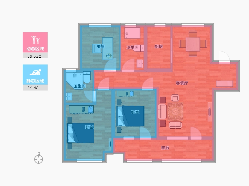 山东省-青岛市-融创时代公馆10号楼，120㎡-87.62-户型库-动静分区