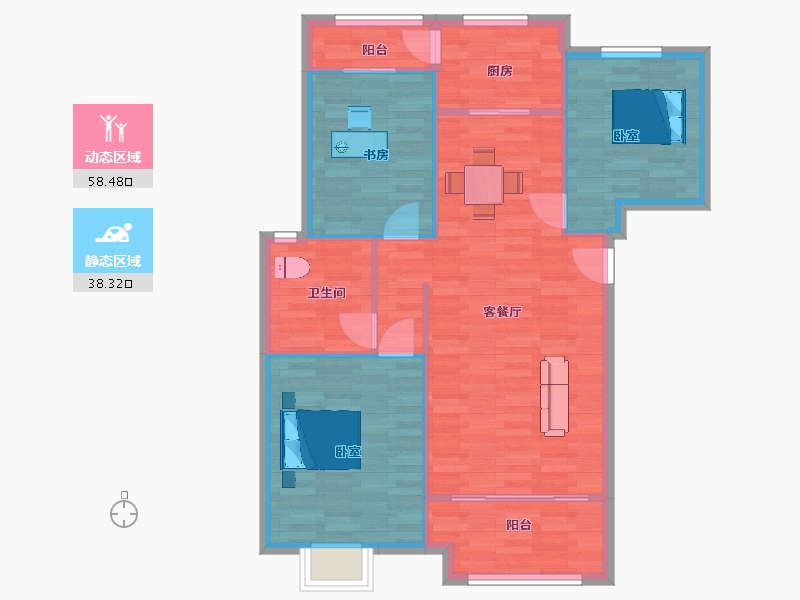 山东省-青岛市-忠观悦府C3户型111m²-88.80-户型库-动静分区